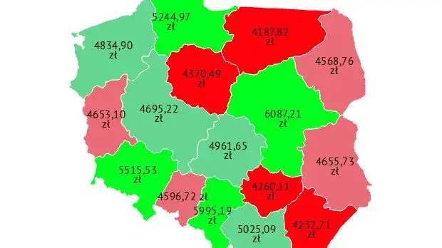 Mapa Polski zarobki niani miasta