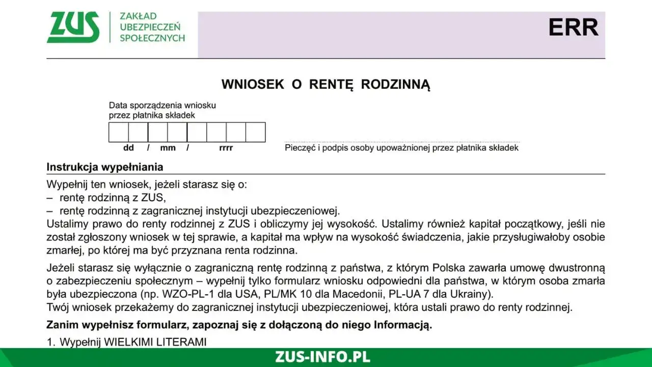 lista dokument&oacute;w ZUS renta rodzinna, formularz ZUS ERR, dokumenty do ZUS